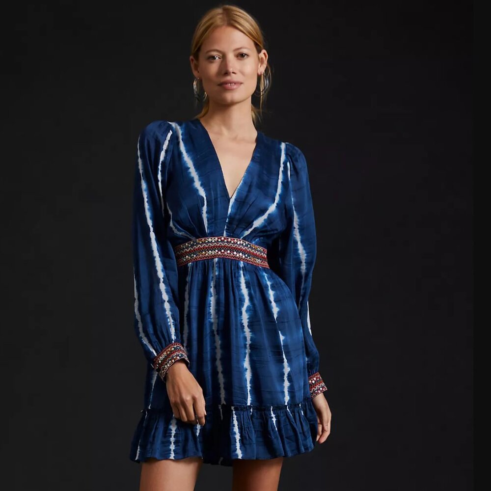 NWT Verb by Pallavi Singhee Beaded Tie-Dye Mini Dress - XS, Anthropologie